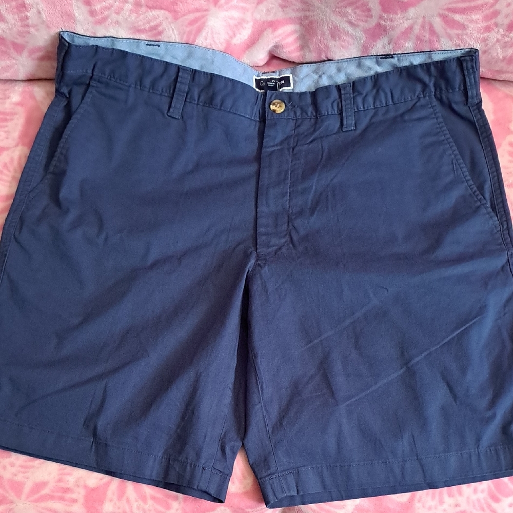 Club Room Navy Flat-Front Cotton Blend Shorts